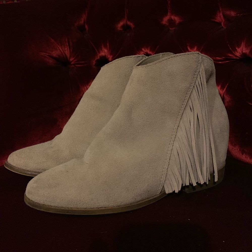 White suede ankle boots.